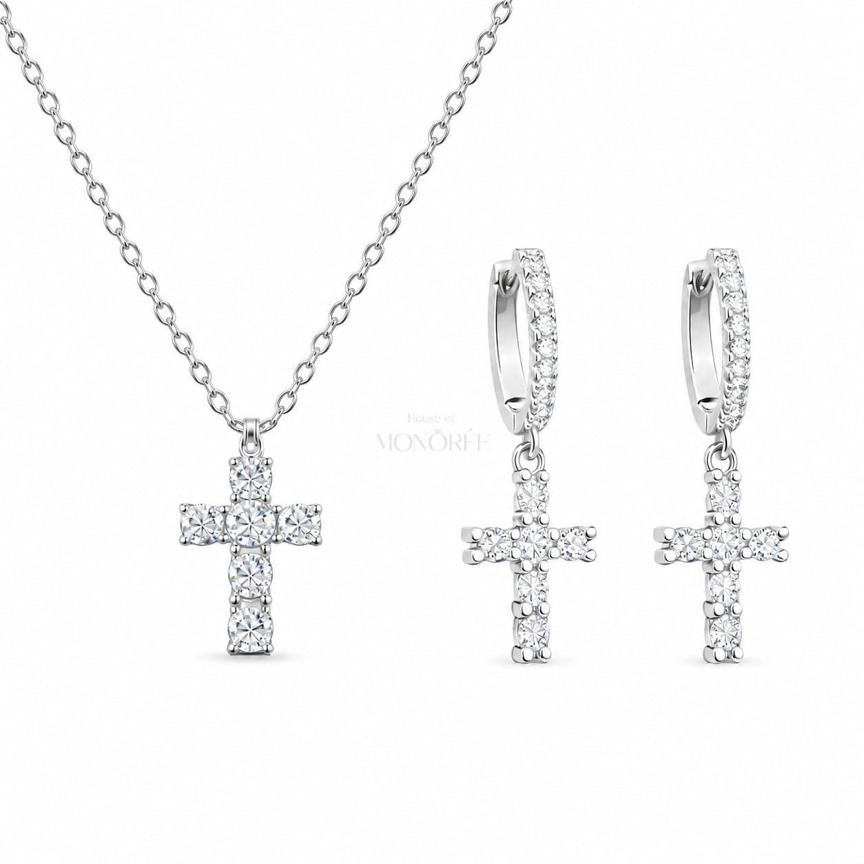 Sidabrinis papuošalų rinkinys su kryželiais „Faith & Pure“