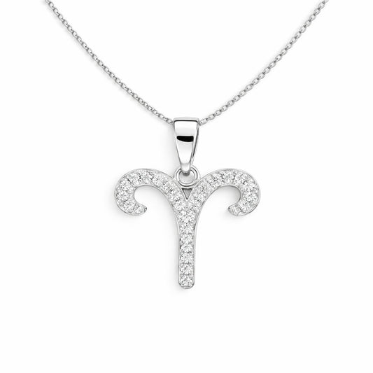 Sidabrinis Avino zodiako pakabukas su moisanitais ir grandinėle „Aries“ - House of Monoree