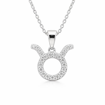 Sidabrinis Jaučio zodiako pakabukas su moisanitais ir grandinėle „Taurus“ - House of Monoree