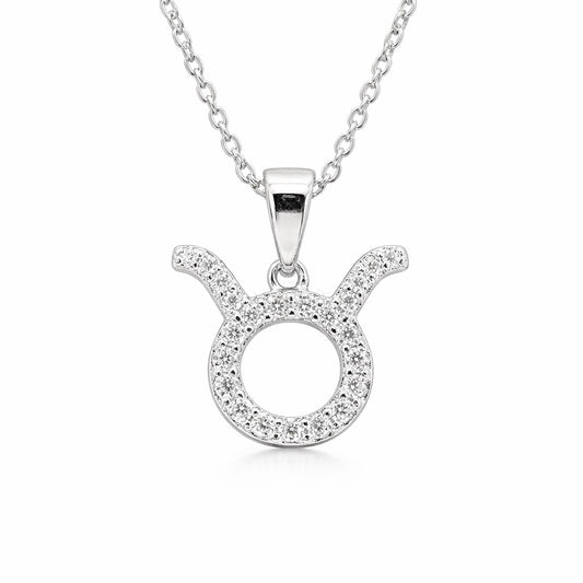 Sidabrinis Jaučio zodiako pakabukas su moisanitais ir grandinėle „Taurus“ - House of Monoree