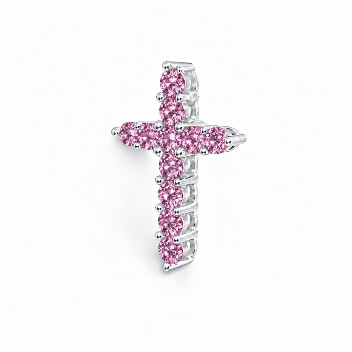 Sidabrinis kryželis su grandinėle ir rožiniais moisanitais „Gloria Pink“ - MONOREE