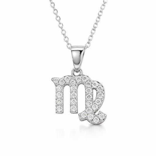 Sidabrinis Mergelės zodiako pakabukas su moisanitais ir grandinėle „Virgo“ - House of Monoree
