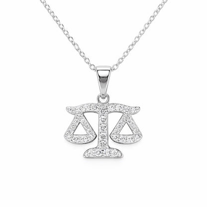Sidabrinis Svarstyklių zodiako pakabukas su moisanitais ir grandinėle „Libra“ - House of Monoree