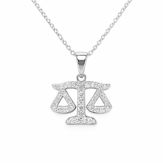 Sidabrinis Svarstyklių zodiako pakabukas su moisanitais ir grandinėle „Libra“ - House of Monoree
