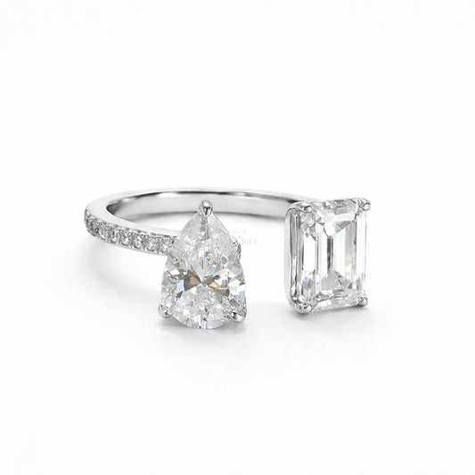 Sidabrinis žiedas su dviem moisanitais „Celestia“ - House of Monoree