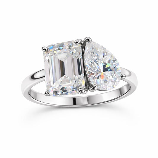 Sidabrinis žiedas su dviem moisanitais „Perfect Duo“ - House of Monoree