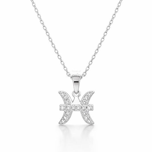Sidabrinis Žuvų zodiako pakabukas su moisanitais ir grandinėle „Pisces“ - House of Monoree