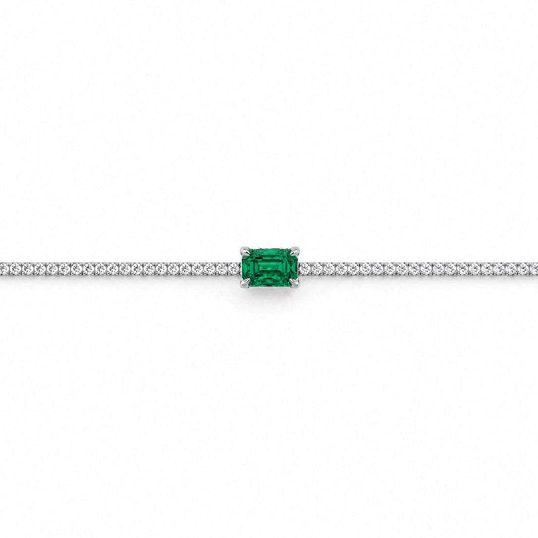 Sidabrinė teniso apyrankė su žaliu kristalu „Green Emerald Cut“ – pagrindinis produkto vaizdas