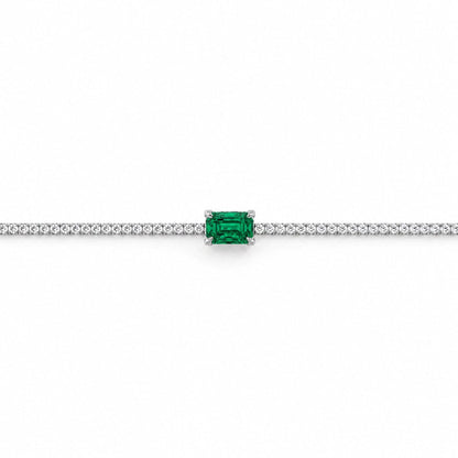 Hõbedane tennisekäevõru rohelise kristalliga „Green Emerald Cut“ – toote põhivaade