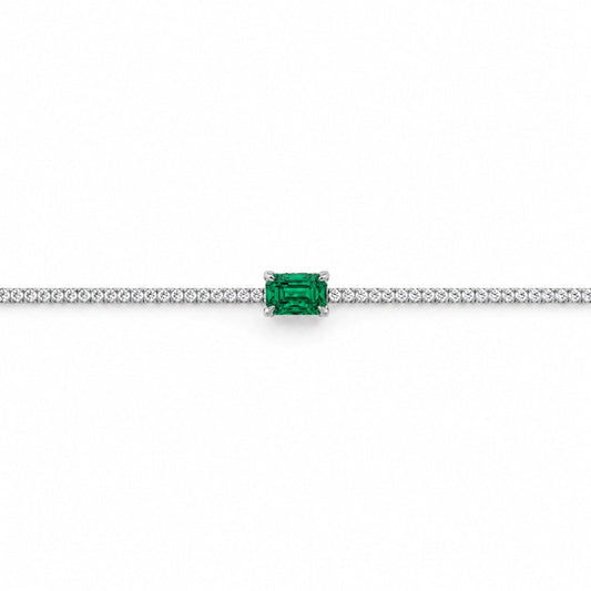 Sidabrinė teniso apyrankė su žaliu kristalu „Green Emerald Cut“ – pagrindinis produkto vaizdas
