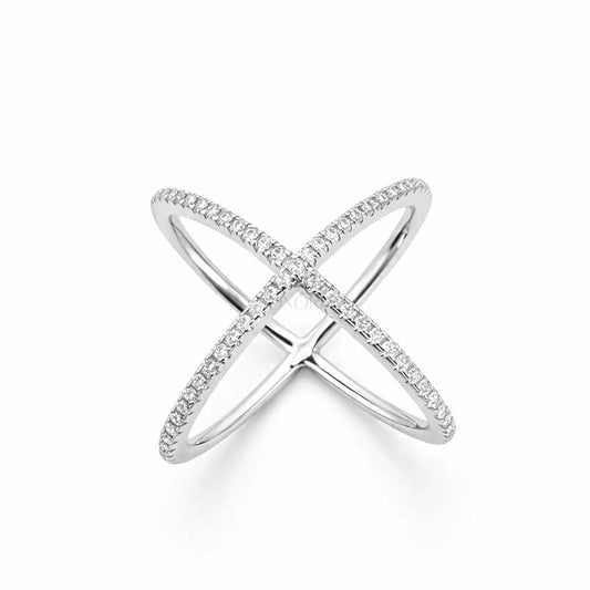 Sidabro X formos žiedas su moisanitu „Twist“ - House of Monoree